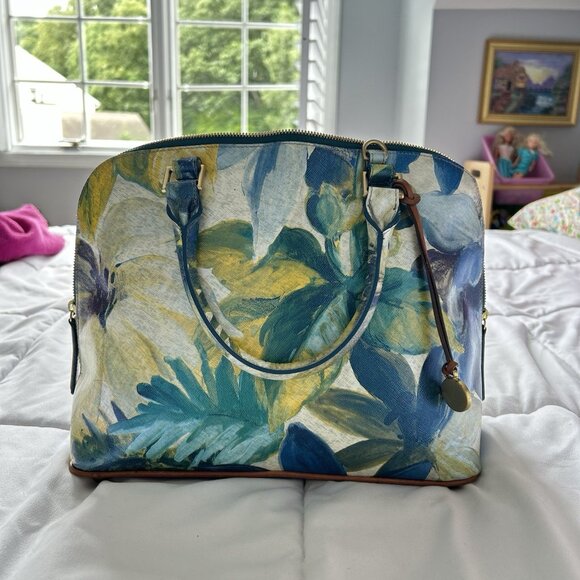 Brahmin Aspen Shoulder Bag Fuji Blue Yellow Flower Bag - Picture 5 of 16